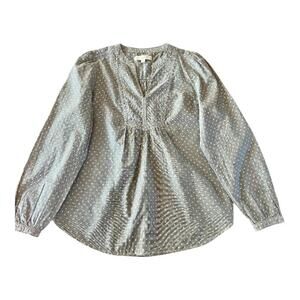 LOFT Gray Swiss Dot Cotton Blouse Women’s Medium Peasant Top